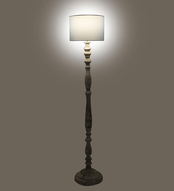 Image of tu casa Mango Wooden Floor Lamps with Sky Blue Shade for Home Decor, Bedrooms Corner, Living Room, Gifting, Diwali Decoration, Hall, Office, Study Room (Height: - 56 inch) - Bulb not Included