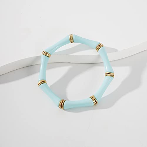 Sajidos Bamboo Tube Bangle Bracelets For Women Stacking Chunky Colorful Acrylic Beads Stretch Bracelets Friendship Summer Beach Bracelet Jewelry (K-Style2 Light Blue Tube) #TOP1