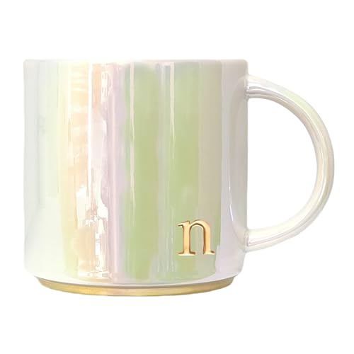 COLLECTIVE HOME - Ceramic Coffee Mug, Iridescent Finish Cups, Personalized Lowercase Embossed Lettering, Lustrous Multicolored Finish, Ideal for Unique Gifts (n)