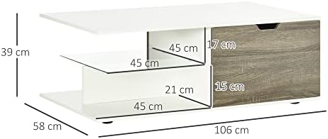 HOMCOM Coffee Table, Modern Tea Table with Tempered Glass Shelves, and Two Drawers, Coffee Tables for Living Room, Bed Room, White
