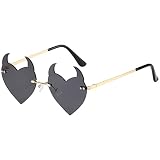 BOJOD Devil Horns Heart Sunglasses for Women Horns 90s Punk Heart Glasses Fun colored Festival Sunglasses for Party Halloween Black
