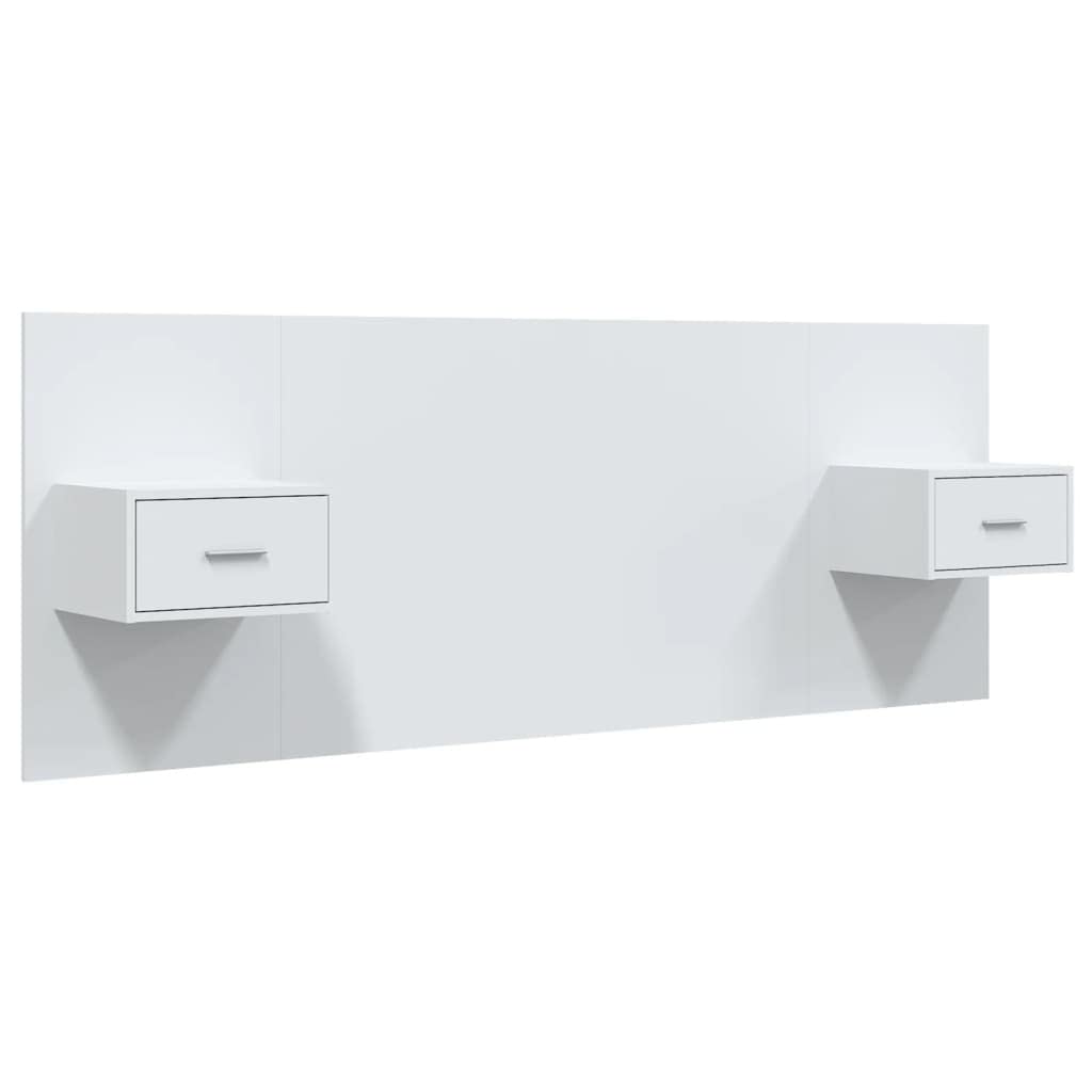 vidaXL Cabecero de Cama Cabezal Dormitorio Estructura Habitación Mobiliario Muebles Decoración Adorno con Mesitas Madera Contrachapada Blanco