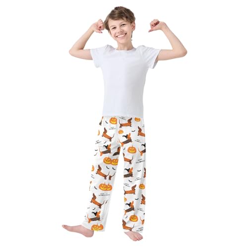 Dachshund Pumpkin Boys Long Pants Soft Trousers Elastic Waist Kids Lounge Bottoms with Pockets S-XL2
