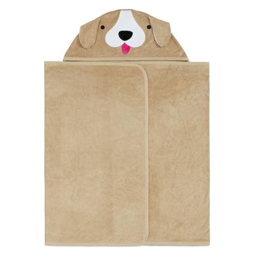 Image of Delta Children Personalized Kids Hooded Bath Towel with Pockets - Super Soft and Absorbent- Great Gift for Boys and Girls, Tan Dog