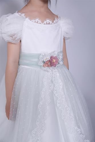 Pettigirl Girls First Communion White Flower Clothing Kids Elegant Wedding Bridesmaid Pageant Prom Ruffle Fancy Dresses4