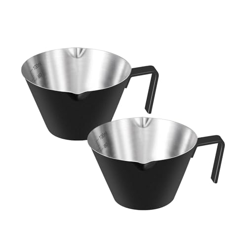 carrottimes 2 Stainless Steel Espresso Cups with Handle, Double Spout Metal Measuring Cup with Dual Scale, Espresso Shot Cup with V-Shaped Mouth, 3.4oz/100ml (Black)