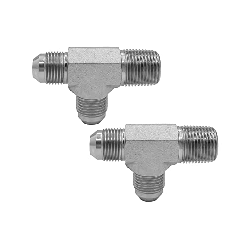 Image of (2-PACK) 2605-08-08-08 Hydraulic Adapter Fitting 1 /2 inch Male JIC 37(3 /4 inch-16 SAE) x 1 /2 inch Male (1 /2 inch-14 NPTF) x 1 /2 inch Male JIC 37(3 /4 inch-16 SAE) Street Tee Pipe Carbon Steel
