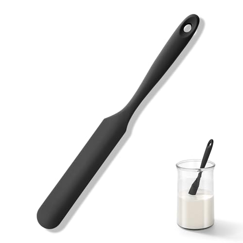 U-Taste Silicone Jar Spatula: 315℃ Heat Resistant Flexible Rubber Jar Scraper with Long and Slim Handle for Scraping Sauces Batters, Stirring Sourdough Starters, Fits for Small Containers (Black)