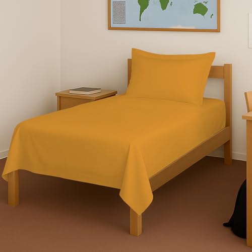 Image of Pizuna 100% Cotton Bedsheet Single Honey Gold, 400 Thread Count Long Staple Combed Cotton Flat Bedsheets 60 x100 Inches with 1 Pillow Cover, Bed Sheet for Single Bed