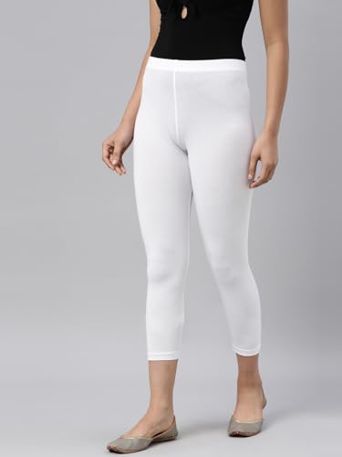 Image of GO COLORS Soft Cotton Stretch Cropped Leggings for Women | Breathable, Mid Rise