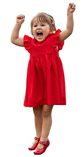 Toddler Baby Girls' Cotton Dress Lace Ruffle Sleeves Princess Party Dress Red