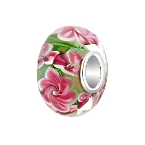 Miifort Women Flower Spacer Murano Glass Charm For Bracelets Necklaces Pendants Compatible With Pandora Charms Bracelets Rose Daisy Floral Pink Flowers Gift For Women Girls Family Birthday Christmas #TOP20