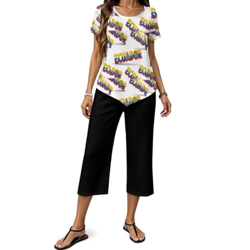 Ecuador Flag Matching Tracksuit Set Two Piece Sets for Women Summer 2 Piece Outfits Medium