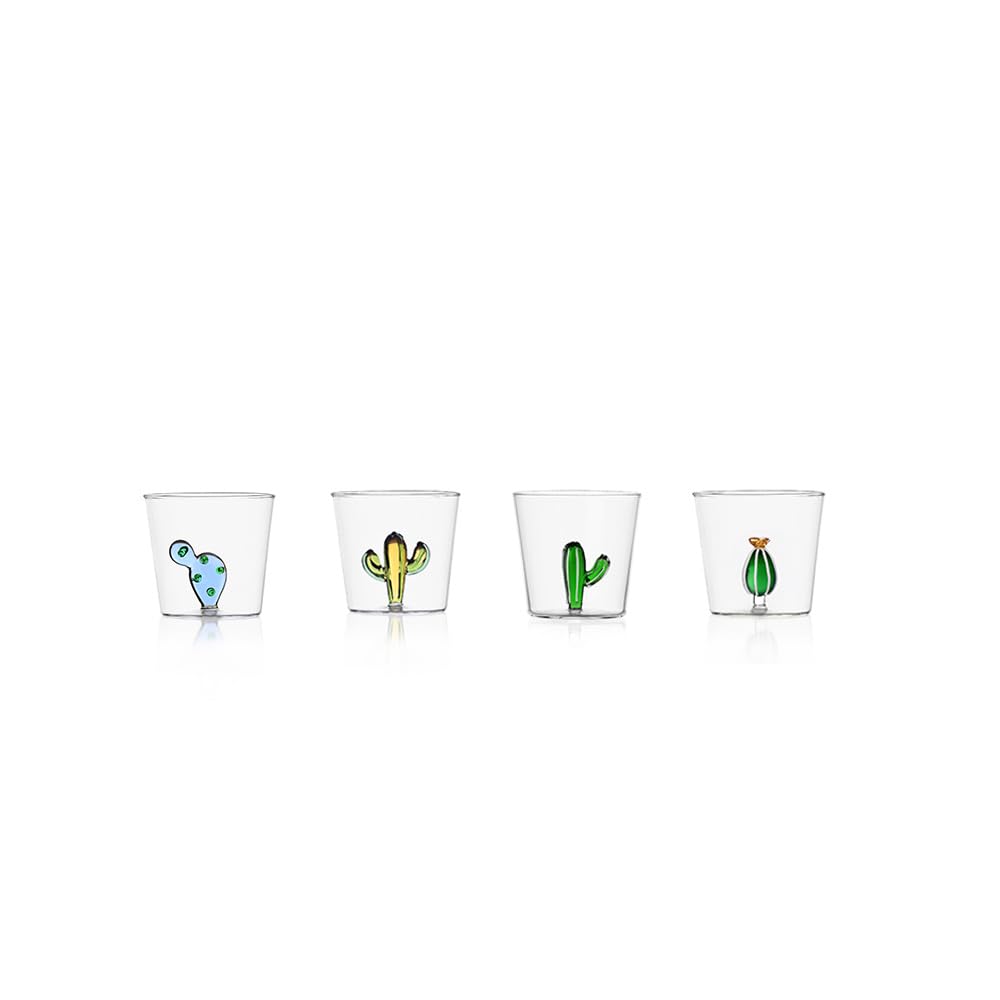 Ichendorf Milano Set of 4 Tumblers, Desert Plants Collection, 35 cl, Borosilicate Glass, Handmade