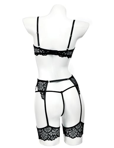 Avidlove Lingerie For Women Sexy Bra And Panty Sets With Garter Belt 3 Piece Underwire Lingeries Set Black — view 3