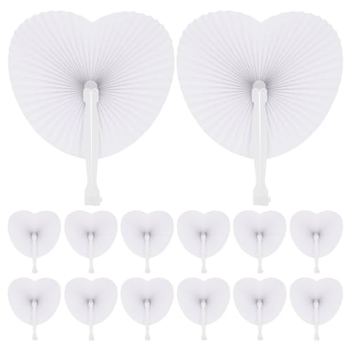 Cabilock 48 abanicos de papel en blanco con forma de corazón, plegables, recuerdos de boda para fiestas, manualidades, decoración para festivales, bodas y recuerdos de invitados