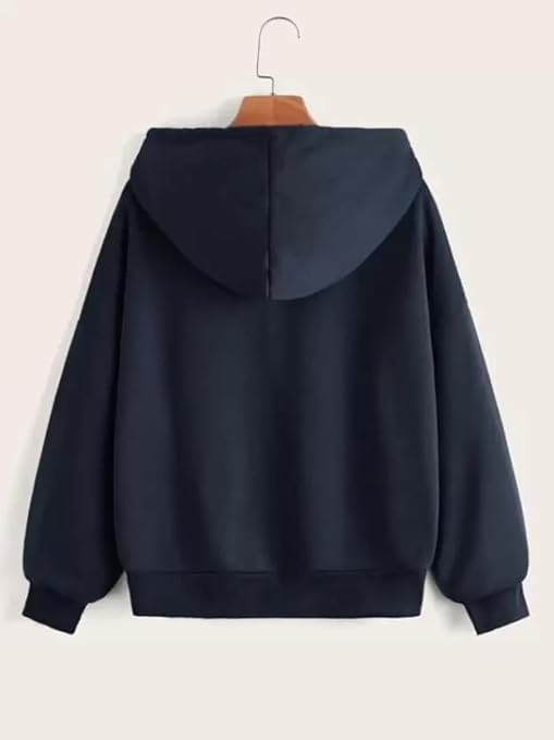 Image of Casual Solid Full Sleeves Stylish Winter Hooded Neck Fleece Zipper Hoodie for Women