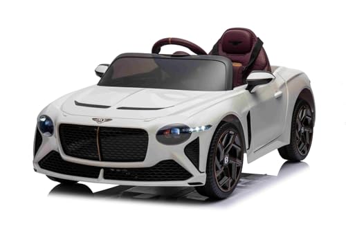 Coche eléctrico para niños Bentley Bacalar 12V, Blanco, Puertas Que se abren hacia Arriba, Control Remoto 2,4 GHz, Luces LED, Entrada USB/AUX, suspensión, batería de Litio, 2 Motores de 25W