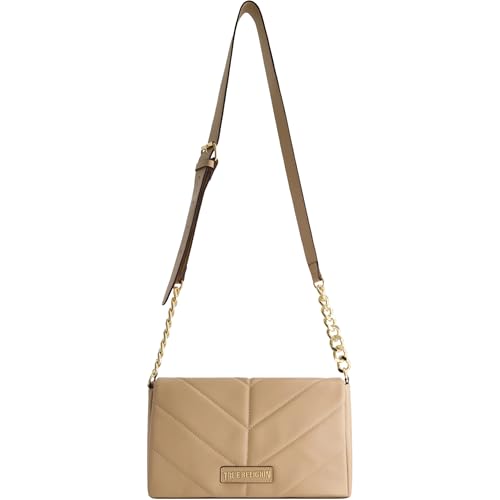 True Religion Women's Crossbody Bag Purse, Quilted Logo Flap Shoulder Handbag with Adjustable Chain Strap