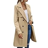 Gabardina Mujer Larga Abrigo Trench Chaqueta Cortavientos Gabardinas de Mujer Primavera Impermeable Windproof Jacket Trenchcoat Trench Coat Women Talla Grande Abrigo Gabardina Mujeres Largo Caqui L
