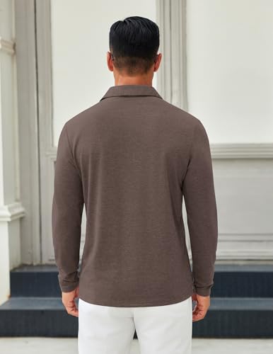 COOFANDY Mens Long Sleeve Polo Shirts Button Casual Tee Collared Work Pullover Shirts