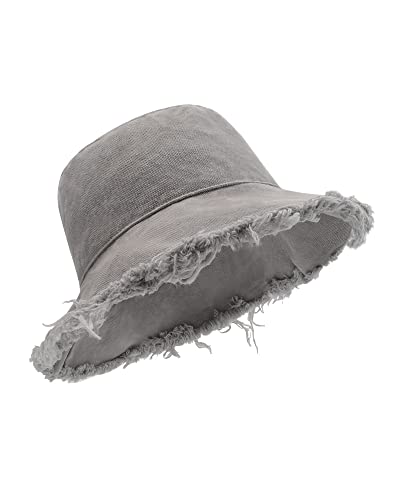 Image of Zylioo Plus Size Frayed Bucket Hat, Reversible 2 in 1 Fringe Tassel Sun Hat for Big Heads, Wide Brim UPF 50+ Fishing Hat