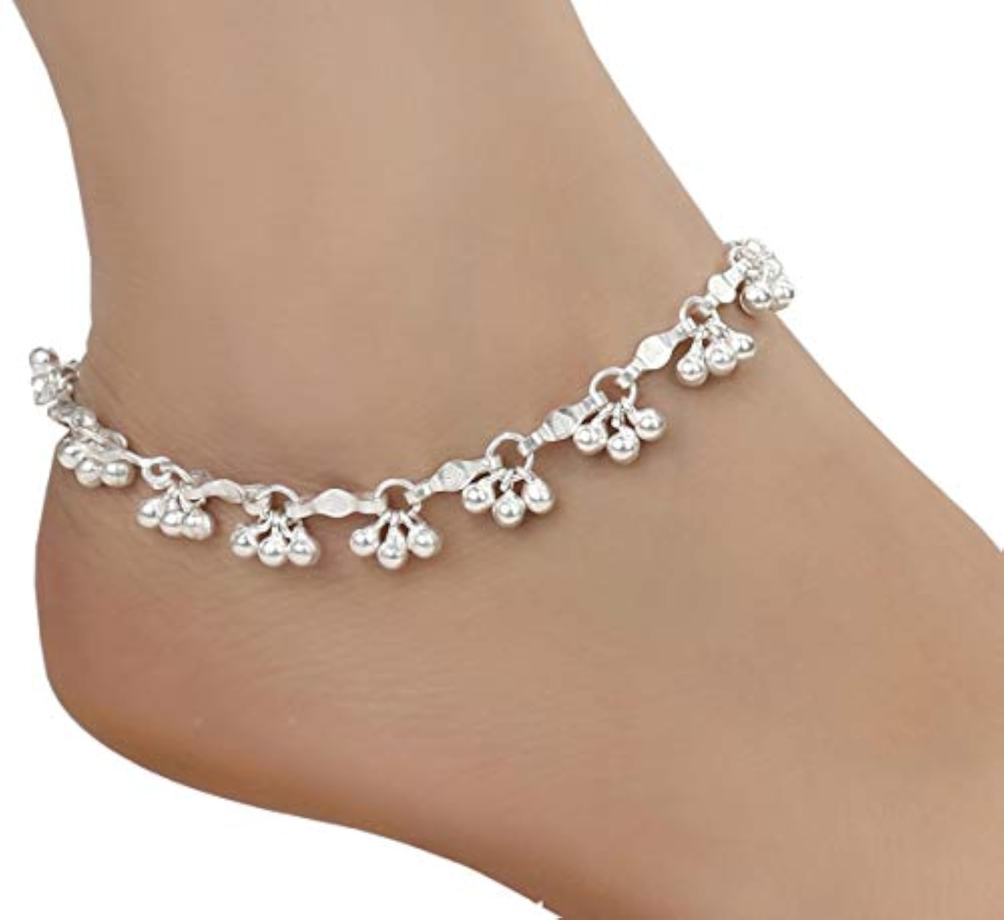 2 Pair Indian Traditional Ethnic Silver Anklet Set for Women
