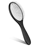 Paddle Hair Brush, Portable Travel Wig Brush with Metal Bristle and Wood Handle, Anti-static Air Cushion Detangler Hairbrush for Women and Men Hair Growth and Scalp Massaging - Black