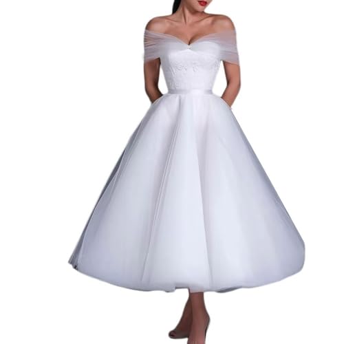 Robes de mariée en tulle midi dénudée pour cocktail chic et soirée