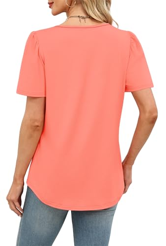 Image of Womens Tops Dressy Casual Blouses Short Sleeve Shirts Plus Size Fashion Clothing Spring Summer Outfits Button Pleated Front