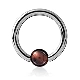 Inoki - Anillo de acero con bola de piedra ojo de tigre roja - Espesor 1.6 mm, Diámetro 10 mm, Bola 4 mm