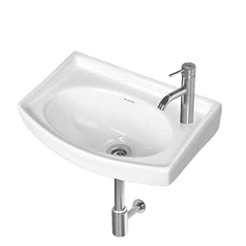 Image of Wash Basin Wall Hung Mounted Glossy Finish White Sink for Bathroom - (14 x 9 x 6 Inch)