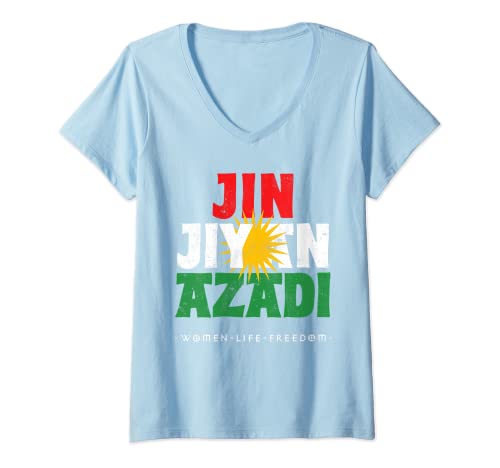 Mujer Bandera kurda, Jin Jiyan Azadi, mujeres kurdas, Kurdistán libre Camiseta Cuello V