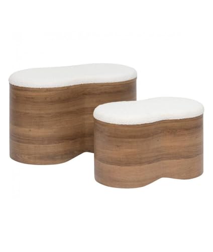 PEGANE Lot de 2 bancs coffres de Rangement en Bois et Bouclette Blanche - Longueur 72 x Profondeur 45 x Hauteur 40,5 cm