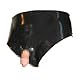 Rubberfashion Latex Slip mit Penis Ring - Latexslip für Herren und Männer - sexy Rubber Pants offen mit Penisring schwarz 0.4mm XL