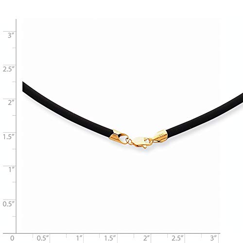 Roy Rose Jewelry 14K Yellow Gold Clasp and End tabs 2mm 20 inches with Yellow Clasp Black Rubber Cord Necklace2