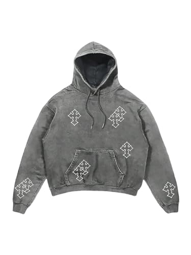 Men's Cross Graphic Hoodie Gothic Sweatshirts Vintage Long Sleeve Hooded Retro Pullovers Tops with Pockets Streewear