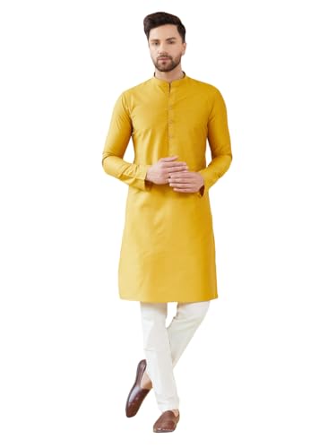 Image of See Designs Men Full Sleeve Sleeve Side Slit Mandarin Collar Cotton Solid Straight Kurta with Pyjama