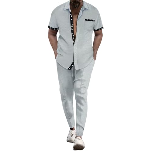 Ensemble homme été pantalon décontracté manches courtes gris XXXL