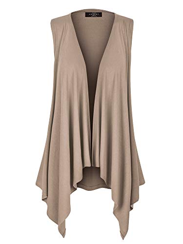 MBJ WSK1071 Womens Lightweight Sleeveless Draped Open Cardigan XL Taupe
