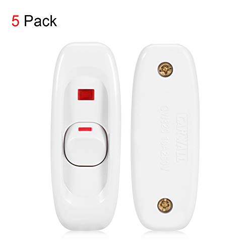 Feed Through Switch 5 Pcs Appliance Switch Inline Cord Switches Rocker Switch Max 250V 10A For Electrical Cord Table Lamp Desk Light On Off Replacement With Led Indicator, 120 Volt White, Pack Of 5 #TOP6