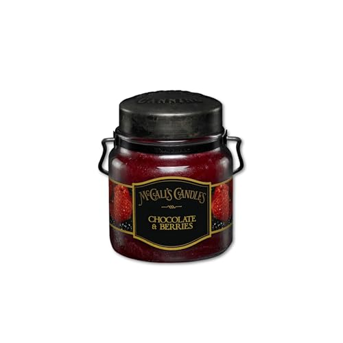 Image of McCall's Candles | Chocolate & Berries | 16 oz Two-Wick Scented Candle | USA-Poured | Vintage Rustic Jar with Carrying Handle | Decadent Dark Chocolate & Sweet Berry Fragrance