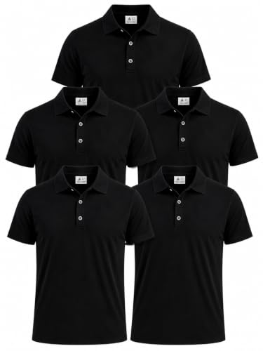 ZITY Mens Polo Shirts 5 Pack Short Sleeve Casual Golf Polo Tops for Men Black