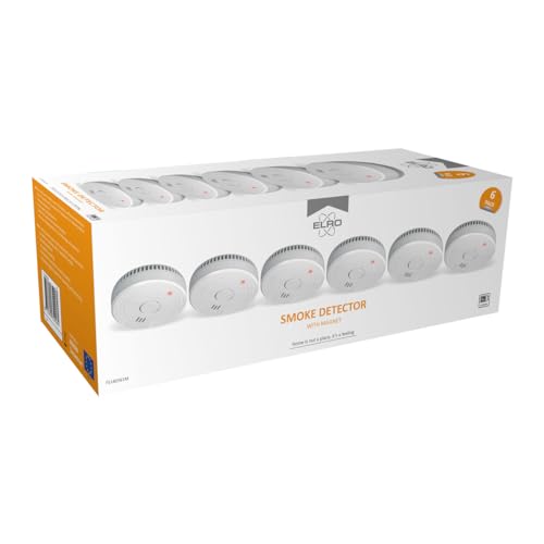 ELRO FS1805M | 6-Teiliges Rauchmelder-Set | Magnetisches Befestigungsset | 5 Jahre Batterie & Garantie | Entspricht der europäischen Norm EN14604 | Weiß | Set mit 6 Stück