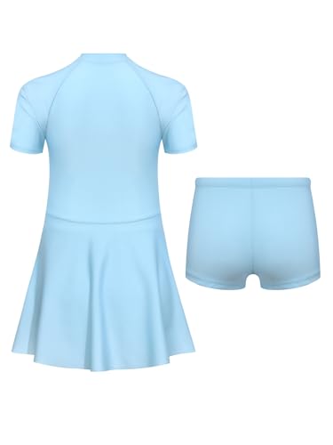 TTAO Big Girls 2 Pieces Swimdress Suits Short Sleeve Zip Neck One Piece Swimwear with Bottoms2