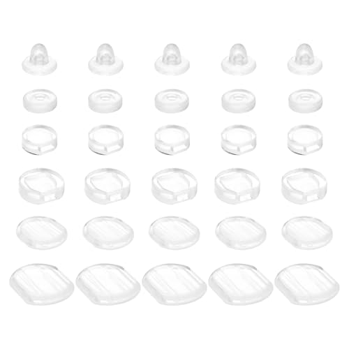 sourcing map Earring Pads, 36pcs 6 Styles - Silicone Clip-on Earring Backs, Comfort Earrings Cushions Replacements (Clear)