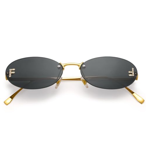 Dollger Trendy Rimless Oval Sunglasses Women Men Retro Y2K Glasses Small Diamond Frame 90s Metal Designer Shades2