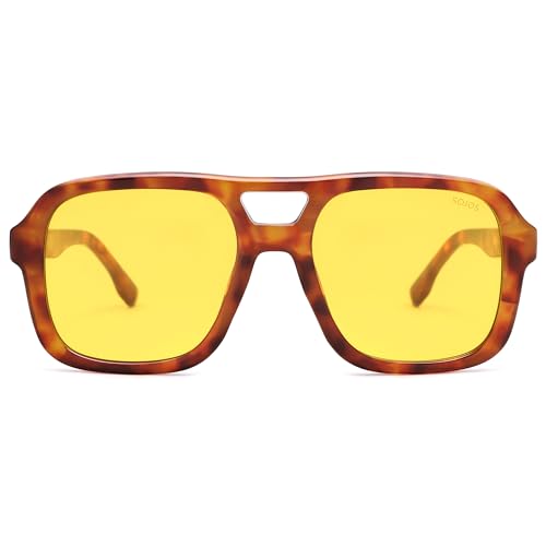 SOJOS Retro Aviator Sunglasses For Women Men Square Womens Square Sun Glasses SJ2355 Yellow Tortoise Yellow