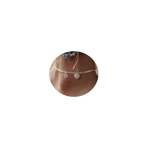 Sewyer Dainty Silver Initial Heart Anklets for Women Personalized Sparkle Ankle Bracelets Simple Letter Anklet Everyday Jewelry Gift for Her Cover