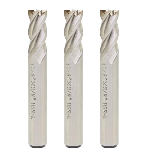 3PCS End Mill Set 3/8" Cutting Dia 3/8" Shank 4 Flute HSS End Mill Drill Bit, CNC End Milling Cutter for Wood, Aluminum, Steel, Titanium, Foam, Plastic
